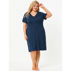 ABOUT US: A plus-size brand inspired by the need of its customers. We hope our clothing can match you on various occasions, with the proper tailoring to show your perfect curve and the comfortable fabrics that enables you a pleasant experience. This nightdress made from breathable pure cotton will keep you comfortable on a lazy day or a relaxed night. Round Neck and short sleeves create comfort and ease. Wearing this elegant nightdress to enjoy your home time, date nights, honeymoon nights linge Casual V-neck Sleepwear For Lounging, Casual V-neck Dress For Relaxation, Blue V-neck Sleepwear For Relaxation, Casual V-neck Lounging Dress, Blue Relaxed Fit Sleepwear, Blue Relaxed Fit Sleepwear For Night, Blue V-neck Sleepwear For Sleepover, V-neck Nightgown For Lounging, Blue Short Sleeve Sleepwear For Night