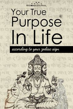 the book cover for your true purpose in life according to your zodiac sign, with an image of hindu deities