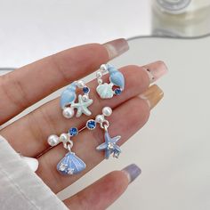 Material: Silver Plating Color: Hoy2 Blue Starfish Earrings Fashion Element: Shell Style: Fresh Blue Dangle Earrings With Ocean-inspired Style, Ocean-inspired Blue Dangle Earrings, Blue Starfish Charm Earrings For Gift, Blue Star Earrings, Blue Starfish, Sweet Jewelry, Starfish Earrings, Girls Sweet, Star Studs