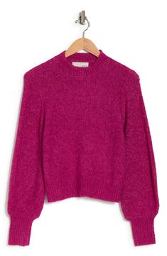 An abbreviated hem adds on-trend appeal to a balloon-sleeve sweater that's knit with a ribbed texture for added dimension. 20" length Crewneck Long sleeves 60% polyester, 36% acrylic, 4% spandex Machine wash, dry flat Imported Fucsia Sweater, Balloon Sleeve Sweater, Dimension 20, Valentines Outfits, Ribbed Texture, Sweater Sleeves, Sleeve Sweater, Nordstrom Rack, Nordstrom