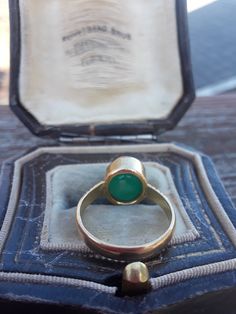 Beautiful 22k Yellow Gold Colombian Emerald, Custom made ring...size 6. Perfect Vintage Pre Owned Condition . Antique Box for Display Only. Emerald color in depend on Lighting. Vintage Emerald Ring With Bezel Setting For Wedding, Vintage Wedding Emerald Ring With Bezel Setting, Heirloom Style Emerald Wedding Ring With Polished Finish, Vintage Cabochon Emerald Ring For Wedding, Vintage Cabochon Emerald Ring For Anniversary, Antique Cabochon Emerald Ring Gift, Antique Cabochon Emerald Wedding Ring, Art Deco Cabochon Rings For Weddings, Art Deco Cabochon Wedding Rings