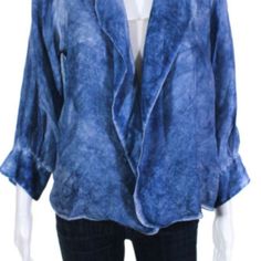 Brand New Blue Relaxed Fit Denim Jacket For Spring, Blue Relaxed Fit Outerwear For Fall, Chic Blue Cotton Outerwear, Casual Blue Blazer For Fall, Blue Washed Outerwear For Fall, Casual Long Sleeve Denim Blue Blazer, Spring Blue Washed Outerwear, Summer Medium Wash Outerwear For Work, Blue Summer Blazer With Long Sleeves