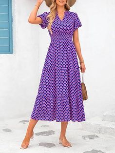 F00248688-402 Casual Purple Maxi Dress For Day Out, Casual Fit And Flare Midi Dress, Casual Fit And Flare Midi Dress For Day Out, Casual Purple Maxi Dress, Fitted Purple Midi Dress Casual Style, Purple Casual Maxi Dress, Casual Fitted Purple Midi Dress, Purple Midi Dress With Short Sleeves For Day Out, Purple Fitted Casual Midi Dress