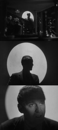 two different shots of the same person in front of a camera, with one man's face partially obscured by his shadow