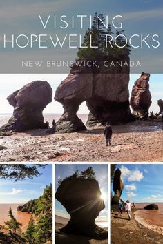 the cover of visiting hopewell rocks in new brunswick, canada with images of people and trees