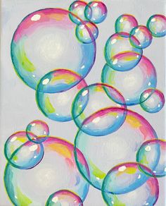 a painting of soap bubbles floating in the air