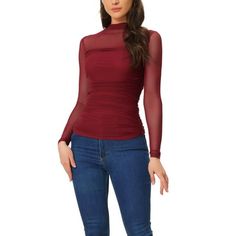 This mesh top is designed to add a touch of edgy sophistication to any outfit. A must-have option for the new season, add new styles to your wardrobe. The mesh fabric of this top adds a breathable and lightweight feel to it, making it perfect for both casual and dressy occasions. Style with your fashion pants or skirts for a stylish look. Measurement (in inches) International Size----------Chest Girth----------Waist Girth----------Shoulder Width XS------------------------------31 1/2------------ High Stretch Trendy Mesh Top For Party, Trendy High Stretch Mesh Top For Party, Trendy High-stretch Mesh Top For Party, Fitted Mock Neck Top For Night Out In Spring, Fitted Mesh Blouse For Fall, Sheer Tops For Layering In Fall, Sheer Tops For Fall Layering, Fitted High Neck Blouse For Fall, High Stretch Mesh Top For Fall Parties