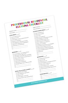 the professional residential cleaning checklist is shown on a white background with blue trimming