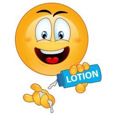 a yellow smiley face holding a blue sign that says lotion