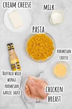 the ingredients to make this recipe include chicken, cheese, milk, and other items