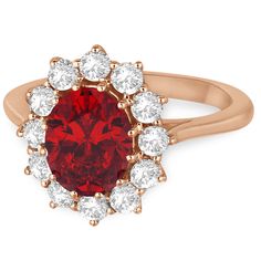 Style Number - AZ19288
The unique statement ring, inspired by the engagement ring worn by Princess Diana and Princess Kate Middleton, showcases an oval shaped 9x7mm lab grown red ruby that is complemented by 12 brilliant-cut round lab grown diamonds of G-H Color, SI Clarity in a halo fashion. The red gemstones and clear diamond stones rest on a 14kt rose gold band.Wear this Lady Di Ring as a fancy right-hand fashion ring, as a cocktail ring, as anniversary ring, or as modern engagement ring.Matc Modern Engagement Ring, Hand Fashion, Princess Kate Middleton, Modern Engagement Rings, Blue Sapphire Diamond, 14k Rose Gold Ring, Red Gemstones, Rose Gold Band, Sapphire Diamond Ring