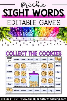 a printable sight words game with cookies