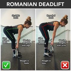 a woman doing squats with the words roman deadlift on her chest and bottom