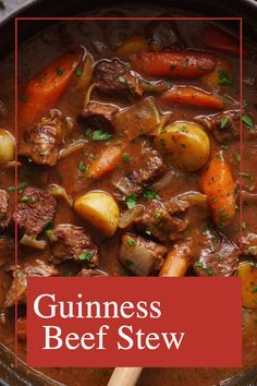 guinness beef stew with carrots and potatoes in a pot