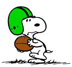 a cartoon dog holding a football and wearing a helmet on it's head,