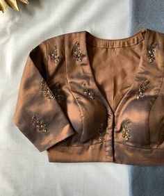 blouse pattern different style #blouse #fashion #blousesewingpattern Brasso Blouse Designs Latest, Brown Blouse Designs For Saree, Brown Blouse Design, Simple Stone Work Blouse Designs, Net Blouse Ideas, Golden Colour Blouse Design, Brown Saree Blouse, Brown Blouse Outfit, Pattern Blouses For Sarees