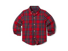 Janie and Jack Plaid Button-Up Shirt (Toddler/Little Kids/Big Kids) - Boy's Clothing : Red : ; Let your little ones throw on the Janie and Jack Plaid Button-Up Shirt and sport a casual look in the crisp festive shirt. Tailored fit. Made from crisp poplin fabric. Buttoned spread collar and long sleeves with buttoned cuffs. Button-down closure. Front chest pocket. Allover plaid pattern. Shirttail hemline. 100% cotton poplin. Machine washable. Imported. Plaid Long Sleeve Shirt For School, Plaid Button-up School Top, Casual Long Sleeve Tops For Playtime, Casual Long Sleeve Holiday Tops, Casual Playtime Shirt With Buttons, Playful School Top For Fall, Casual Button-up Tops For Playtime, Casual Buttoned Shirt For Playtime, Casual Shirt With Button Closure For Playtime