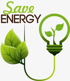 save energy poster with green leaves and light bulb