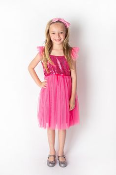 Hot pink tulle dress with hot pink sequins. Back zipper closure. Made from Polyester Popatu style SK-984HOTPINK Hot Pink Tulle Dress, Dot Tulle Dress, Pink Tulle Dress, Pink Tulle, Pink Sequin, Tulle Dress, Hot Pink, Zipper, Pink