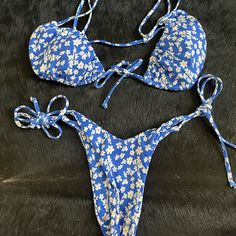 Super Soft Material, Very Flattering, Can Fit Small Or Medium. Never Worn Blue Swimwear For Pool In Spring, Blue Swimwear For Spring Poolside, Blue Floral Print Swimwear For Beach Party, Spring Poolside Blue Swimwear, Blue Beachwear Swimwear For Spring, Blue Spring Beachwear Swimwear, Blue Spring Vacation Swimwear, Summer Floral Print Blue Swimwear, Blue Floral Print Summer Swimwear