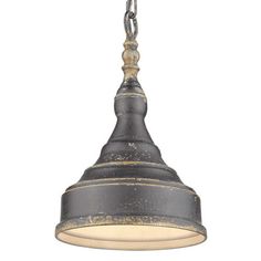 an old fashioned pendant light hanging from a chain on a white background with no one around it