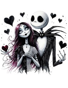 a drawing of a skeleton and a girl with long hair