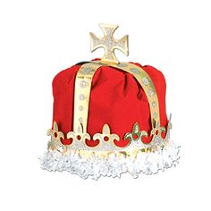 Beistle Royal king's crown hat in red color gives a royal look that is ideal for mardi gras celebration, sold as 2 per pack. Beistle Royal king's crown hat in red color is made of cardstock with velvet-textured velour and has printed jewels with white paper fringed edges. High quality crown is perfect for festive occasions, sold as 2 per pack. Red. High quality hats - crowns for festive occasions. Theme: Mardi gras. Material: Cardstock. One size fits most. Inside diameter measures 7". Features p King's Crown, Medieval Party, Fairytale Party, Crown Party, Royal King, Mardi Gras Decorations, Red Cases, Crown Hat, Mardi Gras Party