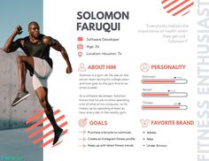 Fitness Enthusiast Customer Persona Template Visme Service Marketing, Presentation Slides Design, Customer Journey Mapping, Portfolio Art