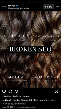 Redken Shades Chocolate Brown, Chestnut Brown Hair Formula Redken, Redken Fall Hair Color, Dark Brown Hair Balayage Shades Eq, Redkin Brunette Formula, Redken Shades Eq Chocolate Brown, Chocolate Redken Formula, Dark Brown Hair Redken Formula, Ashy Brown Toner Redken