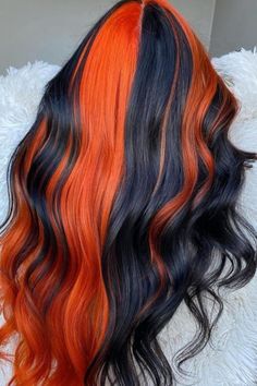 The Halloween season without copper and black would never be complete. If you have dark hair, consider adding a pop of color to your tresses – add spicy copper highlights for a contrasting look. Black And Orange Hair, Peak A Boo Hair, Halloween Hair Ideas, Black Hair Ideas, Witchy Hair, Emo Haircuts, Color Block Hair, Orange Highlights, Hair Color Orange