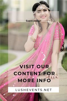 a woman wearing a pink sari with the words visit our content for more info