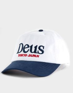 Deus Ex Machina Metro Dad Strapback Hat. Embroidery On Front. Curved Bill. Adjustable Strapback Closure. Embroidery Above Closure. Woven Label At Closure. 80% Cotton 20% Polyester. Imported. White Embroidered Snapback Hat With Flat Brim, White Embroidered Cotton Snapback Hat, White Embroidered Baseball Cap With Curved Bill, White Embroidered Baseball Cap With Flat Brim, White Snapback Hat With Letter Embroidery, White Snapback Baseball Cap With Letter Embroidery, Flannel Sweatshirt, Lug Sole Boots, Deus Ex Machina