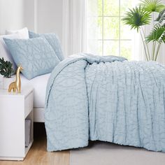 Side View of Marrakech Clipped Jacquard Comforter Set in Blue King Size Pillow Shams, Blue Comforter Sets, Blue Comforter, King Size Pillows, Comforter Bedding Sets, Fine Living, Jacquard Design, Print Comforter, Queen Comforter