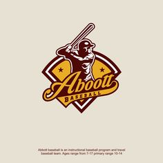 a baseball logo with the name about baseball in gold and brown colors on a beige background