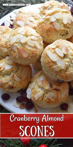 cranberry almond scones on a white plate