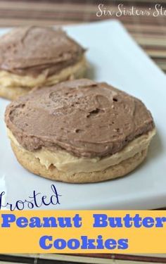 two peanut butter cookies on a white plate