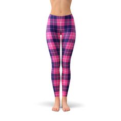 "Introducing our Buffalo Plaid Leggings For Women that have a classic on style look for any season. Featuring a classic buffalo plaid design in a wonderful purple and pink color scheme combined with a super soft comfy fabric, these bottoms are the perfect heartwarming style for any season. Pair them with a fuzzy black sweater and boots for a chic casual chilly day ensemble, or create an edgy look for any time of the year with a neutral colored tank and leather jacket. These premium full length w Casual Pink Footless Leggings, Casual Snug Fit Leggings For Pilates, Casual Footless Sports Leggings, Snug Fit Casual Leggings For Pilates, Casual Footless Leggings For Sports, Footless Sports Leggings, Casual Leggings For Pilates With Snug Fit, Casual Compression Footless Leggings, Casual Pink Footless Tights