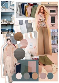 a collage of different colors and patterns in the same color scheme, including pink, blue, green, beige