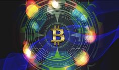 a bitcoin in the center of a circle surrounded by bright lights and circles