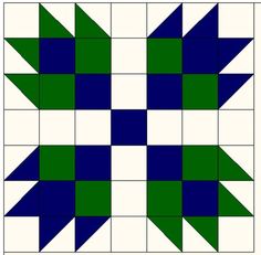 a green and blue quilt block with an arrow on the center, which is made up of