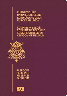 the passport cover for europe is shown in gold on purple paper, with an image of two