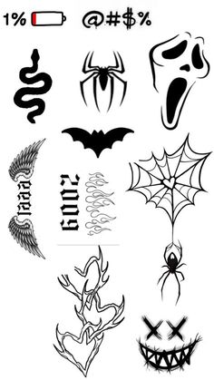 various halloween tattoos on white background