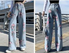 High Waist Flower Pattern Wide Leg Jeans Pants Flower Jeans, English Village, Fairycore Cottagecore, Best Version Of Yourself, Kawaii Aesthetic, Pants Jeans, Flower Pattern, Wide Leg Jeans, Passion For Fashion