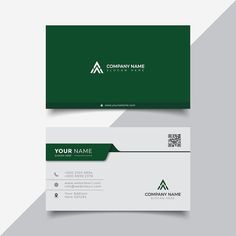 two business cards with green and white stripes on the bottom, one is for company name