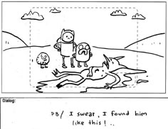 a comic strip with an image of two people standing in the water and one is looking at