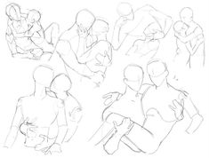 some sketches of people sitting and standing in front of each other with their hands on their hips