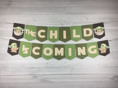 Baby Alien Baby Shower Banner The Child Is Coming Banner | Etsy Baby Yoda Baby Shower Ideas, Star Wars Baby Shower Decorations, Aaliyah Costume, Yoda Party, Star Wars Baby Shower, Star Wars Nursery, Baby Succulents, Boy Baby Shower Ideas, Star Shower