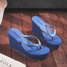 Lasaky - High-Heeled Platform Sandals Wedge Heel Flip Flops Slip-on Thick-Soled Beach Shoes Candy-Colored Jelly Shoes Slippers Platform, Heeled Flip Flops, Dr Shoes, Rubber Flip Flops, Platform Flip Flops, High Heel Slippers, Wedge Flip Flops, Womens Summer Shoes, High Heel Wedges