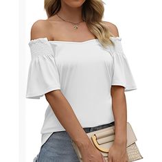 White Pleated Short Sleeve Casual T-shirt Casual White Stretch Blouse, Fitted White T-shirt For Day Out, White Fitted T-shirt For Day Out, White Stretch Casual Tops, Solid Color Short Sleeve Tops For Day Out, White Short Sleeve Tops For Day Out, White Short Sleeve Top, Relaxed Fit For Day Out, White Relaxed Fit Short Sleeve Top For Day Out, White Short Sleeve T-shirt For Day Out