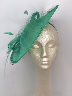 Jade Green Fascinator Hatinator Derby Hat, Womens Tea Party Hat, Church Hat, Derby Hat, Fancy Hat, Royal Hat, Tea Party Hat, weddin Ostrich Feather Headpiece For Kentucky Derby Party, Fitted Hats With Feather Trim And Short Brim, Ostrich Feather Headpieces For Kentucky Derby Party, Feather Trim Fascinator For Royal Ascot Races, Kentucky Derby Ostrich Feather Headpiece For Party, Feather Trim Mini Hats For Kentucky Derby Evening, Ostrich Feather Fascinator For Kentucky Derby Evenings, Kentucky Derby Evening Mini Hat With Feather Trim, Feathered Fascinator For Races